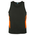 Slate+Neon Orange Plain Talent children's sports singlet (tank top) with contrast panels, made from moisture-wicking microknit fabric, ideal for bulk purchase team uniforms and gym wear.