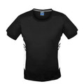 Black sports tee with white side panels and contrast mesh inserts for breathability