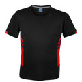 Black+Red TALENT Men's Contrast Sports T-Shirt featuring breathable moisture-wicking fabric, stylish contrast side panels, and a lightweight athletic fit for gym training and team sports.