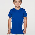 Royal blue kids sports tee with white side panels and contrast chevron detailing