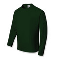 Bottle green unisex long sleeve polyester tee with ribbed crew neck, smooth flat front panel, packshot
