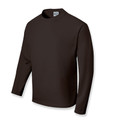 Dark chocolate brown long sleeve polyester t-shirt with crew neck and smooth flat front panel
