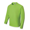 Lime green long sleeve crew neck tee with smooth polyester fabric and clean flat front panel