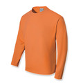 Orange long sleeve unisex polyester tee with crew neck and smooth flat front panels
