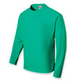 Kelly green kids long sleeve polyester tee with ribbed crew neck and smooth flat front panels