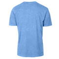 Back view of stone washed sky blue cotton t-shirt with faded texture and contrast stitching