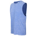 Periwinkle blue stone-washed cotton muscle tank with crew neck and sleeveless cut, packshot angle