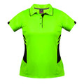 Neon Green+Black Plain Talent women's contrast sports polo shirt made from moisture-removal microknit fabric, featuring snag resistance and contrast trim, ideal for bulk team and corporate uniform orders.