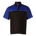 Black and royal blue colourblock short sleeve work shirt with white piping detail