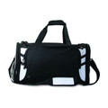 Black sports duffle bag with white contrast panels and dual carry handles