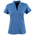 Carolina blue ladies polo shirt with v-notch collar and contrast navy inner placket