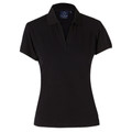 Black women's short sleeve polo shirt with open neckline and tailored fit