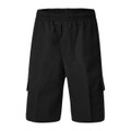 Black cargo shorts with elasticated waistband and side pockets for boys