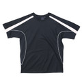 Charcoal TrueDry sports tee with white contrast piping along raglan sleeves and side panels