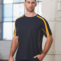 Charcoal grey TrueDry sports tee with gold contrast panelling on shoulders and sides