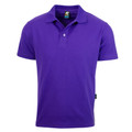 Purple poly-cotton polo shirt with flat knit collar and white button placket