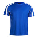 Royal blue kids sports tee with white contrast piping along shoulders and sides