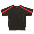 Black TrueDry kids sports tee with red contrast piping along sleeves and sides