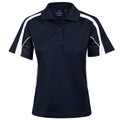 Navy TrueDry ladies sports polo with white contrast panels on shoulders and sleeves