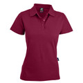 Ladies maroon polo shirt with collar and button placket in easy care poly-cotton fabric