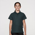 Forest green kids' polo shirt with short sleeves and classic collar, suitable for decoration