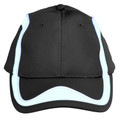 Black CoolDry pique mesh cap with powder blue contrast panels and piping on sides and peak trim