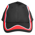 Black CoolDry pique mesh baseball cap with red and white contrast piping on crown and peak trim