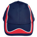Navy CoolDry pique mesh baseball cap with red and white contrast trim panels and piping