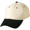 Natural cotton cap with black suede peak and contrast eyelets