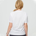 White cool dry mesh t-shirt shown from back with short sleeves and crew neckline