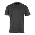 Charcoal unisex crew neck tee with subtle mesh knit texture and short sleeves, front packshot view
