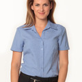 Sky blue short sleeve shirt with collar and button front, ideal for corporate decoration