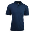 Navy blue pique knit polo shirt with collar and button placket