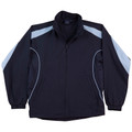 Navy sports jacket with sky blue shoulder panels and white contrast piping detail