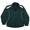 Forest green sports jacket with white shoulder panels and contrast piping detail on sleeves