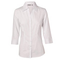 White three-quarter sleeve business shirt with collar and button front placket