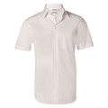 White short sleeve stretch shirt with button-front closure and collar