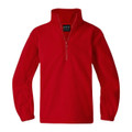 Kids red polar fleece half-zip pullover with stand collar and contrast zip detail