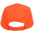 Rear view of a fluoro orange structured pique mesh baseball cap with velcro strap closure