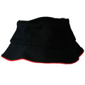 Black pique mesh bucket hat with red contrast trim on brim edge