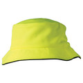 Fluorescent yellow pique mesh bucket hat with black sandwich trim on brim edge