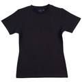 Black fitted women's t-shirt with crew neck and short sleeves, smooth cotton fabric with stretch