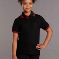 Black kids polo shirt with red contrast tipping on collar and sleeves