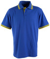 Royal blue kids polo shirt with gold and navy contrast tipping on collar and sleeves