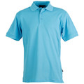 Sky blue polo shirt with collar and button placket, short sleeves, smooth front panel ideal for decoration