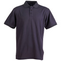 Charcoal grey short sleeve polo shirt with three-button placket and flat knit collar