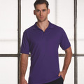 Rich purple TrueDry pique polo shirt with short sleeves and traditional collar on male model