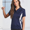Plain Passion ladies short-sleeve polo shirt in CoolDry quick-dry polyester, featuring contrast panels, mesh venting, and anti-bacterial finish for breathable team uniforms.