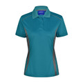 Teal ladies polo shirt with charcoal contrast side panels and short sleeves