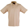 Sand coloured quick dry polo shirt with matching collar and three-button placket